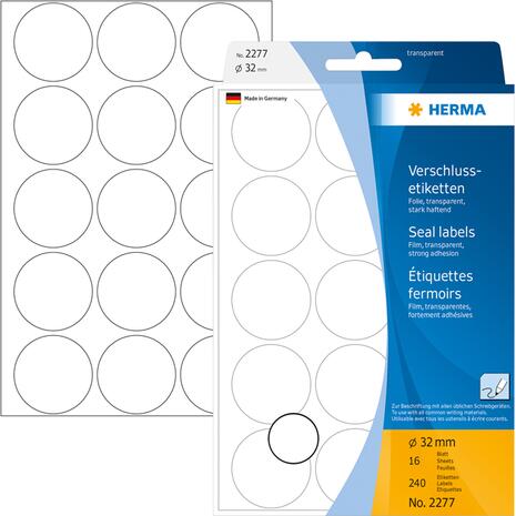 Ετικέτες Herma αυτοκόλλητες στρογγυλές διάφανες 32mm No.2277 (Διαφανές)
