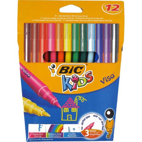 Μαρκαδόροι ζωγραφικής BIC Kids Visa Colour Washable (12 τεμάχια)