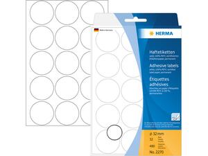 Ετικέτες HERMA αυτοκόλλητες στρογγυλές 32mm No.2270 (Λευκό)
