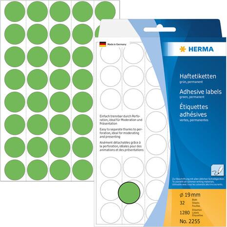 Ετικέτες HERMA αυτοκόλλητες στρογγυλές 19mm No.2255 Πράσινες (Πράσινο)