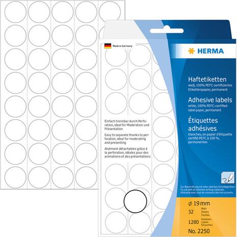Ετικέτες HERMA αυτοκόλλητες στρογγυλές 19mm No.2250 (Λευκό)