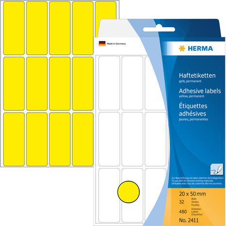 Ετικέτες HERMA αυτοκόλλητες κίτρινες 20x50mm No.2411 (Κίτρινο)