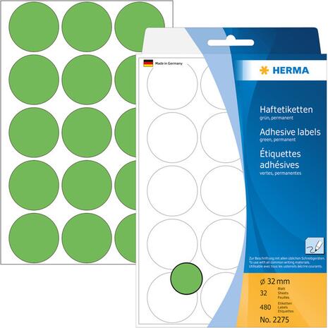 Ετικέτες HERMA αυτοκόλλητες στρογγυλές 32mm No.2275 Πράσινες (Πράσινο)