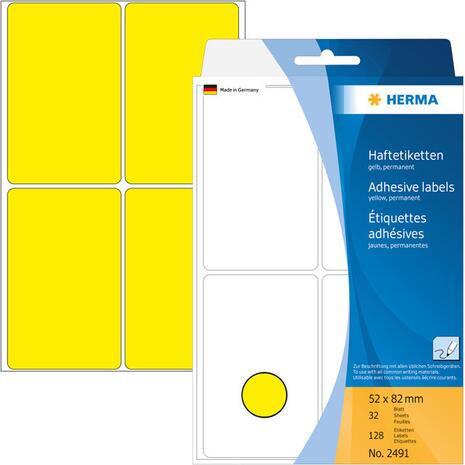 Ετικέτες HERMA αυτοκόλλητες 52x82mm No.2491 Κίτρινες (Κίτρινο)