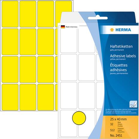 Ετικέτες HERMA αυτοκόλλητες 25x40mm No.2451 Κίτρινες (Κίτρινο)
