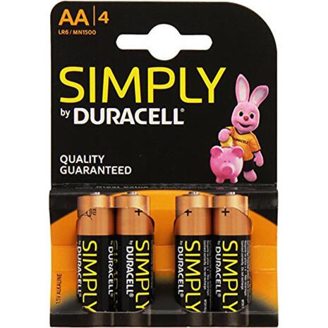 Αλκαλικές μπαταρίες DURACELL simply AA LR6 mn1500 Συσκευασία 4 μπαταρίες
