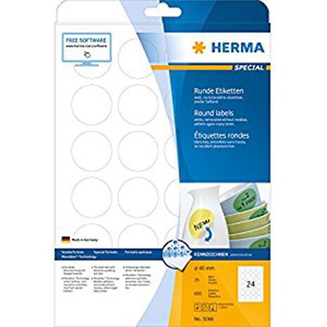 Ετικέτες αυτοκόλλητες HERMA 40mm MOVABLES 5066 (Λευκό)