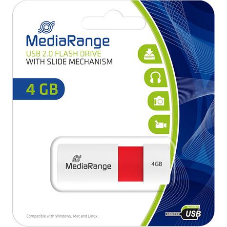 Mediarange flash drive 4GB USB 2.0 witth slide mechanism mr970