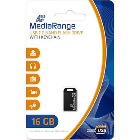 Mediarange flash drive 16GB USB 2.0 nano flash drive with keyhain mr921