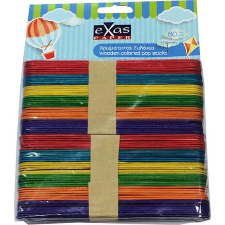 Ξυλάκια EXAS πλακέ χρωματιστά 15cm (χειροτεχνίας) 80 τεμάχια