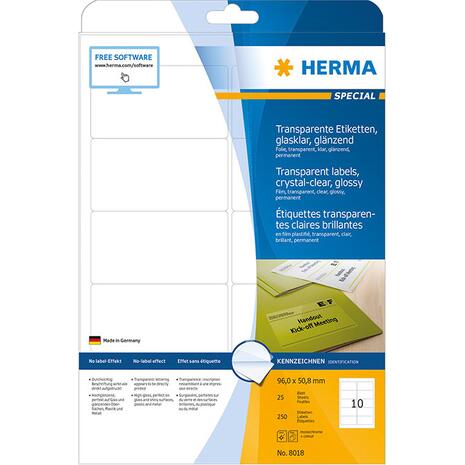 Ετικέτες HERMA αυτοκόλλητες 96x50.8mm No.8018 (Διαφανές)