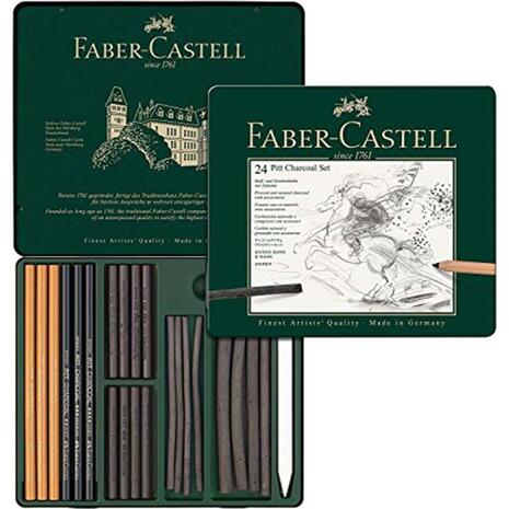 Κασετίνα μεταλλική Faber Castell Charcoal (σετ 24 τεμαχίων)