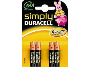 Αλκαλικές μπαταρίες DURACELL simply AAA LR03 mn1500 (Συσκευασία 4 μπαταρίες)