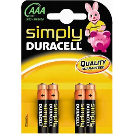 Αλκαλικές μπαταρίες DURACELL simply AAA LR03 mn1500 (Συσκευασία 4 μπαταρίες)
