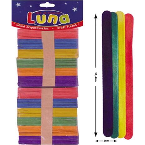 Ξυλάκια χρωματιστά Luna 114mm 100 τεμάχια