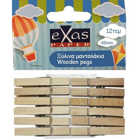 Mανταλάκια ξύλινα Exas Paper 48mm Φυσικό Χρώμα ( 12τεμάχια )