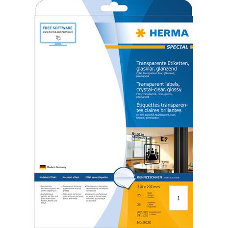 Ετικέτες HERMA διαφανείς 210x297mm No.8020  25φ (Διαφανές)