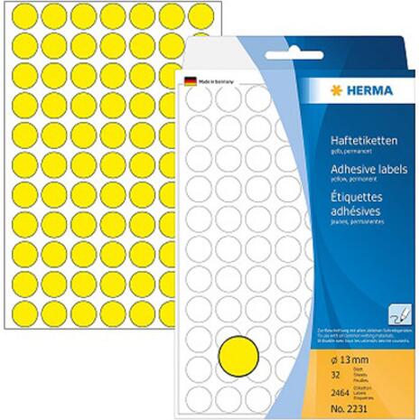 Ετικέτες αυτοκόλλητες Φ13mm HERMA κίτρινες  No 2231 (Κίτρινο)