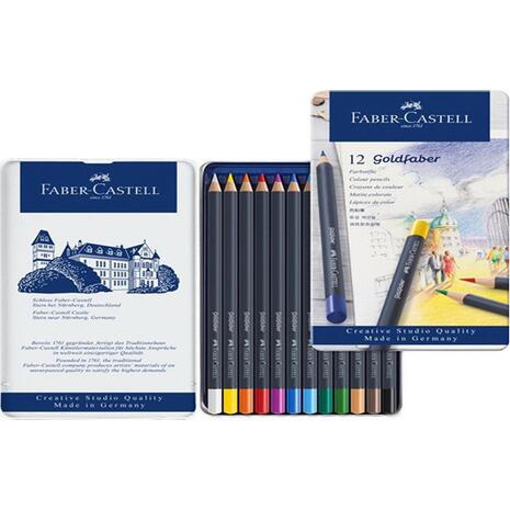 Κασετίνα μεταλλική με ξυλομπογιές FABER CASTELL goldfaber σετ 12 τεμαχίων