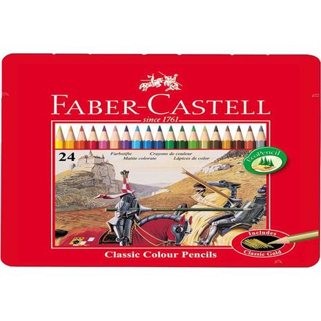 Κασετίνα μεταλλική με ξυλομπογιές FABER CASTELL κόκκινη σετ 24 τεμαχίων