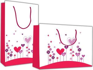 Χάρτινη σακούλα δώρου 24x23x10cm "λουλούδια καρδιές" (Διάφορα χρώματα)