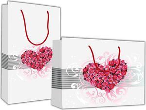 Χάρτινη σακούλα δώρου 26x36x12cm. "Καρδιά με τριαντάφυλλα" (Διάφορα χρώματα)