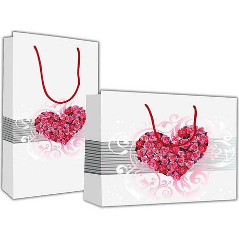 Χάρτινη σακούλα δώρου 26x36x12cm. "Καρδιά με τριαντάφυλλα" (Διάφορα χρώματα)