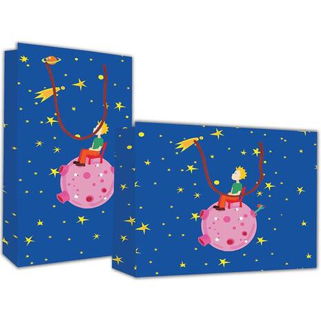 Χάρτινη σακούλα δώρου 13x10x5cm "παιδί στο διάστημα" (Διάφορα χρώματα)
