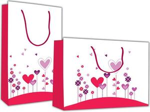 Χάρτινη σακούλα δώρου 41x24,5x9 cm "λουλούδια καρδιές" (Διάφορα χρώματα)