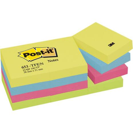 Αυτοκόλλητα χαρτάκια σημειώσεων 3M Post-it 51x38 12 τεμαχίων 100 φύλλα (Διάφορα χρώματα)