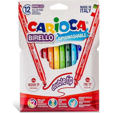 Μαρκαδόροι ζωγραφικής CARIOCA birello double nib Superwashable 2mm - 4mm (12τεμάχια)