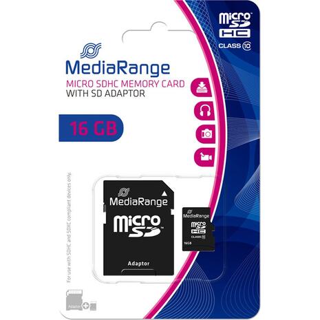 Κάρτα Μνήμης MicroSDHC Class 10 MediaRange 16GB with SD Adapter MR958