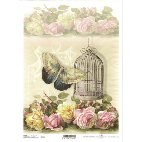Ριζόχαρτο Decoupage A4 Retro Style, Roses & Butterfly
