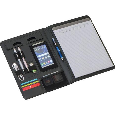 Ντοσιέ σεμιναρίου Portfolio A4 με μπλοκ και θήκες για στυλό, κινητό και κάρτες συνθετικού δέρματος μαύρο 24,5x33x1,8cm