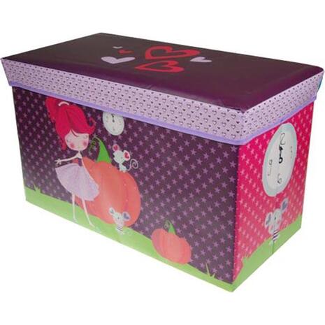 Σκαμπό-κουτί αποθήκευσης υφασμάτινο "κορίτσι με ζωάκια" 35x60x30cm