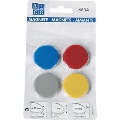 Μαγνήτες ALCO 32mm χρωματιστά στρογγυλά σετ 4 τεμαχίων