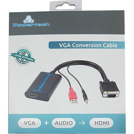 Μετατροπέας POWERTECHαπό VGA-USB-3.5mm audio jack σε HDMI 1.4V, 0.20cm (CAB-H070)
