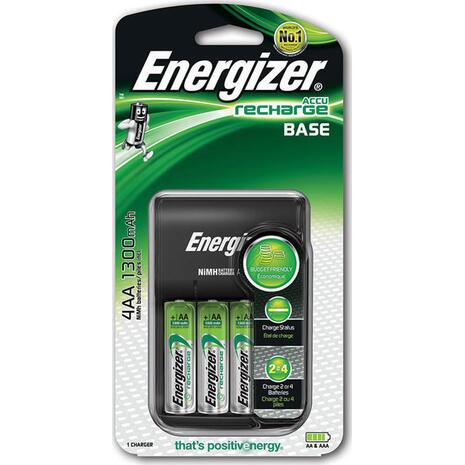 Φορτιστής Μπαταριών Energizer ACCU Recharge Base για AA/AAA με 4 ΑΑ Μπαταρίες 1300mAh και LED Ένδειξη Φόρτισης