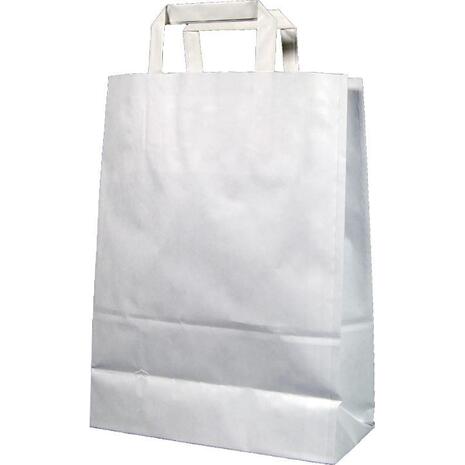 Χάρτινη σακούλα δώρου 28x22x10cm λευκή με πλακέ χερούλι  (Λευκό)