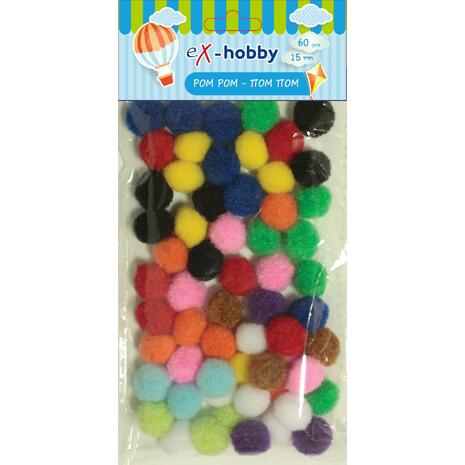 Σφουγγαράκια pom-pom eX-HOBBY χρωματιστά 1,5cm συσκευασία 60 τεμαχίων