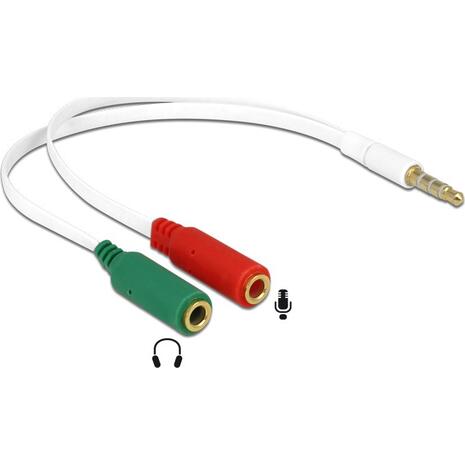 Aντάπτορας DELOCK  audio headset από 2x 3.5mm 3-pin (F) σε 3.5mm 4-pin (M), λευκός
