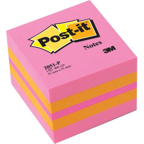 Κύβος σημειώσεων POST IT 3Μ 51Χ51mm ροζ 2051P (Διάφορα χρώματα)