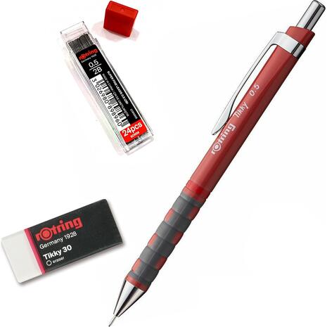 Μηχανικό μολύβι ROTRING Tikky 0.5 mm κόκκινο + δώρο μύτες και γόμα
