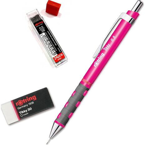 Μηχανικό μολύβι ROTRING Tikky 0.5 mm neon pink + δώρο μύτες και γόμα tikky 30