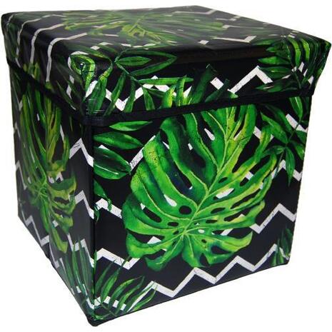 Σκαμπό-κουτί αποθήκευσης υφασμάτινο "φύλλο μονστέρα" 30x30x30cm (35968-04) (Διάφορα χρώματα)