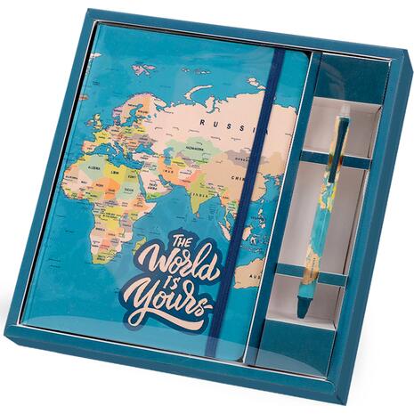 Σημειωματάριο Total gift Blue Map A5 με λάστιχο και στυλό XL1854