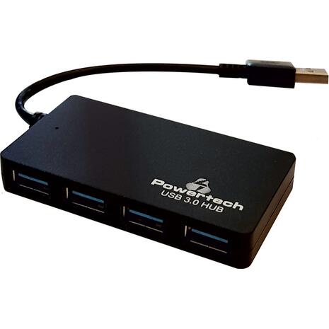 USB 3.0 Hub, POWERTECH 4 Ports, DC port, μαύρο