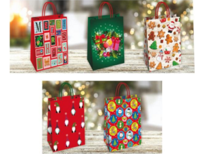 Χάρτινη σακούλα δώρου 26x12x35cm χριστουγεννιάτικα σχέδια  (Διάφορα χρώματα)