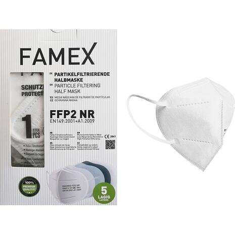 Μάσκα υψηλής προστασίας FAMEX FFP2 N95 PFE≥95% λευκή (1 τεμάχιο)