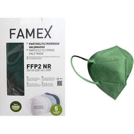 Μάσκα υψηλής προστασίας FAMEX FFP2 N95 PFE≥95% σκούρο πράσινο (1 τεμάχιο)